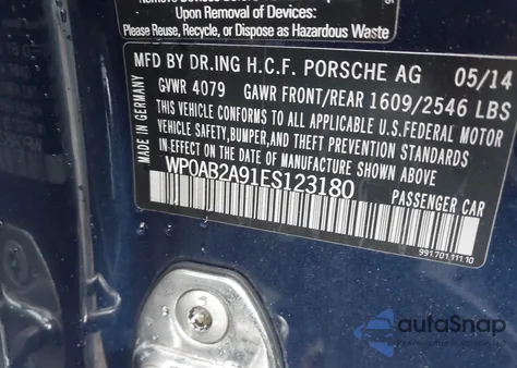 2014 Porsche 911 Carrera S z USA, uszkodzony, nr VIN WP0AB2A91ES123180